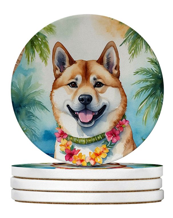 Akita Luau Large Sandstone Coasters Pack Of 4 Absorbent Round Coasters Decor Gifts For Men Or Women, 4 In, Multicolor_maomaolike.com