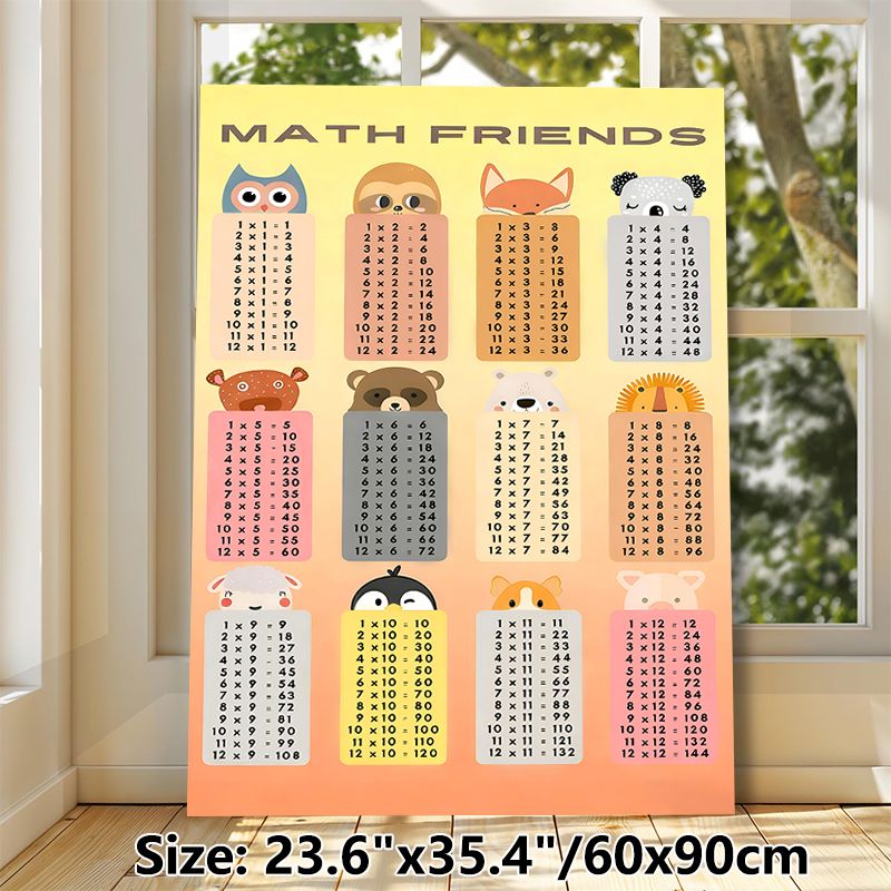 Multiplication Table Math Friends Painting Poster, Cute Cartoon Animal Themed Colorful Multiplication Chart Poster, Practical Math Learning Aid Ideal_maomaolike.com