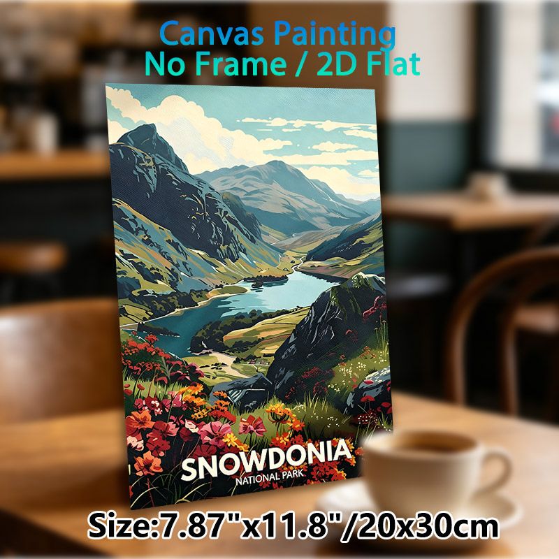 Snowdonia National Park Landscape Painting Poster, Vibrant Retro-style Mountain, Lake & Wildflower Scene Poster, Nature-themed Decor Ideal For Living_maomaolike.com