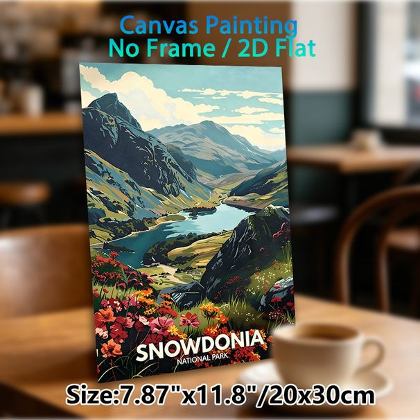 Snowdonia National Park Landscape Painting Poster, Vibrant Retro-style Mountain, Lake & Wildflower Scene Poster, Nature-themed Decor Ideal For Living_maomaolike.com