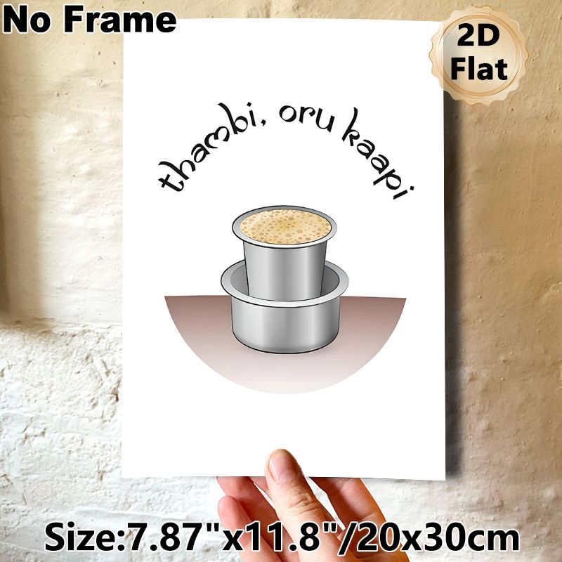 South Indian Kaapi Painting Poster, Vibrant Cartoon-style Poster, Illustrated Traditional Metal Coffee Cups With Playful Regional Text, Adds Cozy_maomaolike.com
