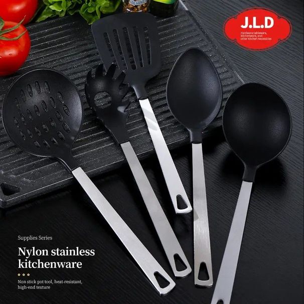 Cooking Utensil Set Premium 5 Piece Kitchen Utensil Set - Stainless Steel Handle And Nylon Faucet, Non-Stick, Heat Resistant, For Home, Kitchen Gift_maomaolike.com