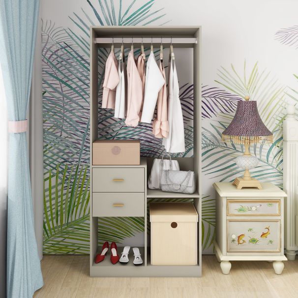 Closet Organizer System, Closet System With Drawers, Clothes Organizer With Closet Shelves Wall Mounted, Grey Wardrobe Closet With Clothing Racks For Hanging Clothes(32"W X 16"D X 71"H)_maomaolike.com