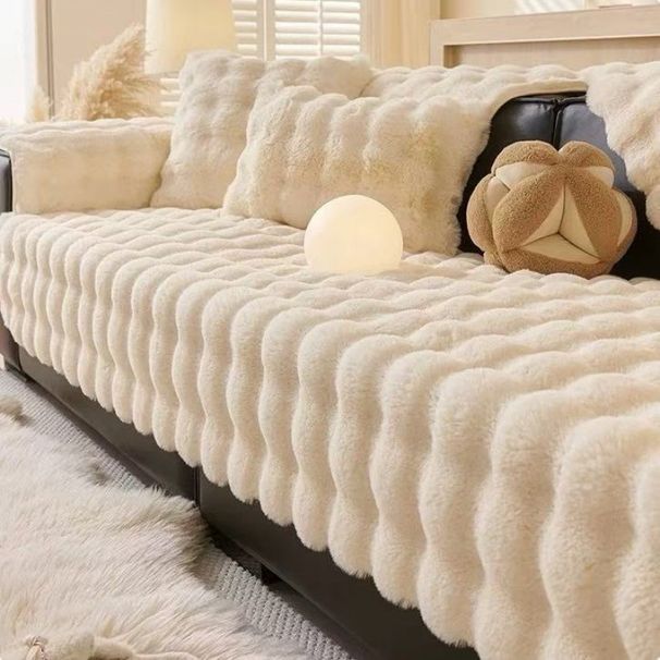 Leather Winter 2024 Rabbit Fur Plush Sofa Cushion New Non-Slip Thickened Light High-End Warm Cover_maomaolike.com