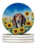 Saluki In Sunflowers Large Sandstone Coasters Pack Of 4 Absorbent Round Coasters Decor Gifts For Men Or Women, 4 In, Multicolor_maomaolike.com
