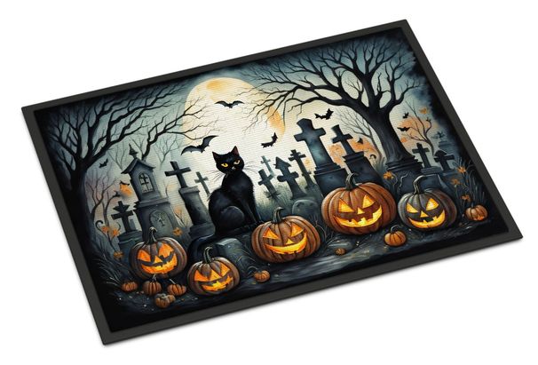 Black Cat Spooky Halloween Doormat Front Door Mat Indoor Outdoor Rugs For Entryway, Non Slip Washable Low Pile, 24H X 36W_maomaolike.com