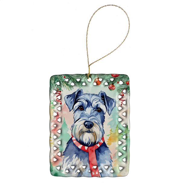 Schnauzer Christmas Porcelain Ornament Christmas Tree Hanging Decorations For Home Christmas Holiday, Rectangle, Gift, Multicolor_maomaolike.com