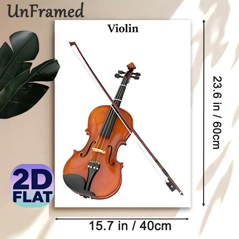 Violin Themed Painting Poster, Realistic Glossy Violin With Bow Poster, Elegant Musical Decor Ideal For Music Studio, Home Wall Display_maomaolike.com