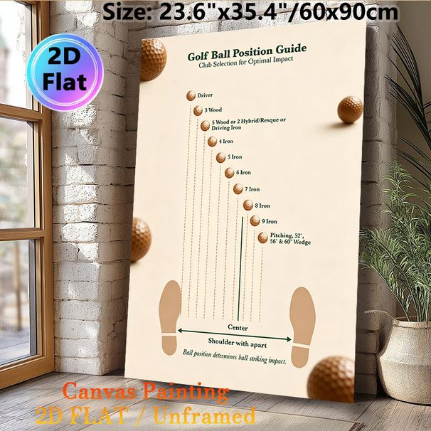 Golf Ball Position Guide Painting Poster, Informative Minimalist Instructional Poster, Detailed Club & Ball Position Reference To Boost Swing_maomaolike.com
