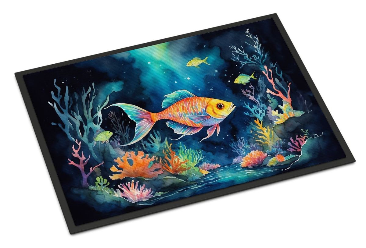 Bioluminescent Fish Doormat Front Door Mat Indoor Outdoor Rugs For Entryway, Non Slip Washable Low Pile, 24H X 36W_maomaolike.com
