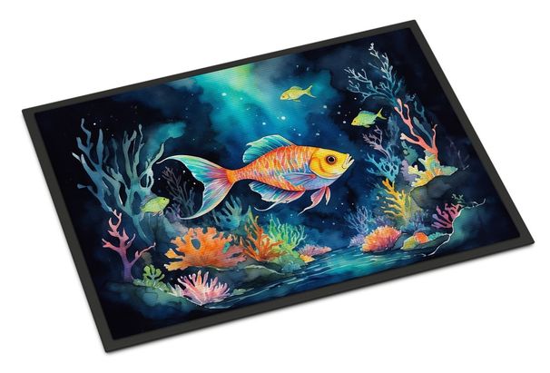 Bioluminescent Fish Doormat Front Door Mat Indoor Outdoor Rugs For Entryway, Non Slip Washable Low Pile, 24H X 36W_maomaolike.com