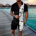 Men's Clothing fashion casual suit 3D printed zipper short sleeve polo shirt shorts 2-piece set_maomaolike.com