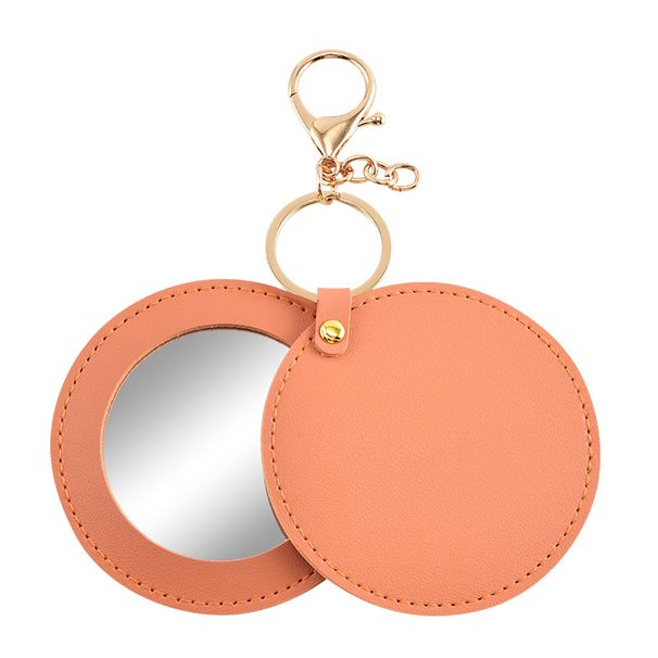 Round PU Leather Pocket Makeup Mirror With Keychain, Mini Portable Compact Handheld Beauty Mirror For Daily Outdoor Travel Use
_maomaolike.com