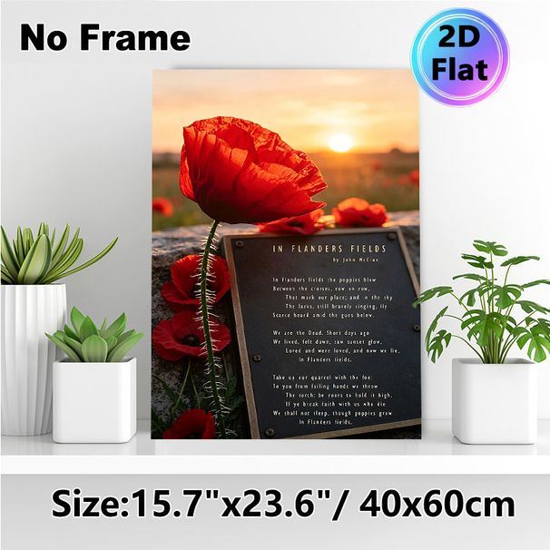 Red Poppy & "In Flanders Fields" Poem Painting Poster, Warm-hued Sunset Memorial Scene Poster, Meaningful Commemorative Decor Suitable For Home And_maomaolike.com