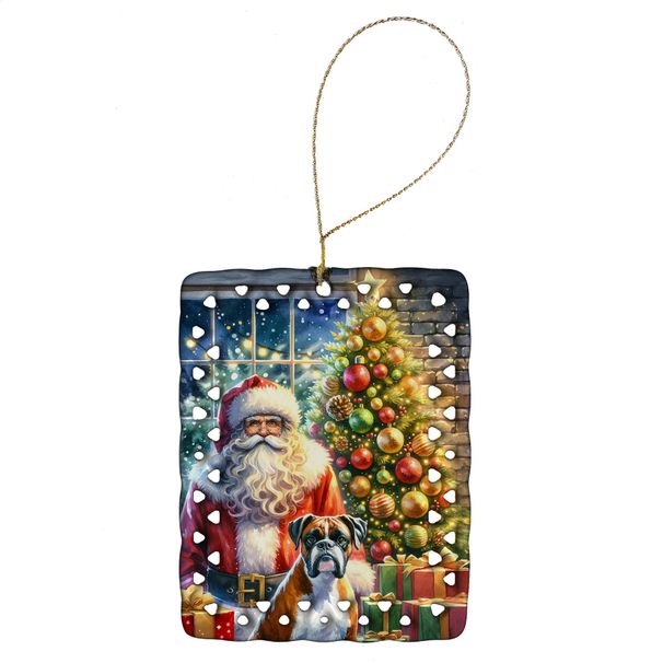 Boxer And Santa Claus Porcelain Ornament Christmas Tree Hanging Decorations For Home Christmas Holiday, Rectangle, Gift, Multicolor_maomaolike.com
