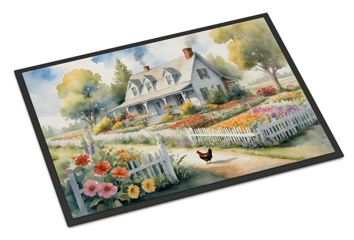 Chicken Farmhouse Garden Doormat Front Door Mat Indoor Outdoor Rugs For Entryway, Non Slip Washable Low Pile, 24H X 36W_maomaolike.com