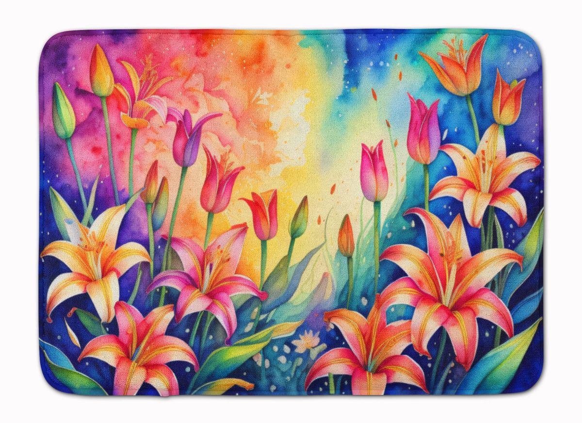 Lilies In Color Memory Foam Kitchen Mat Machine Washable Anti-Fatigue Mat Cushion Comfort Bath Mat Or Kitchen Rug_maomaolike.com