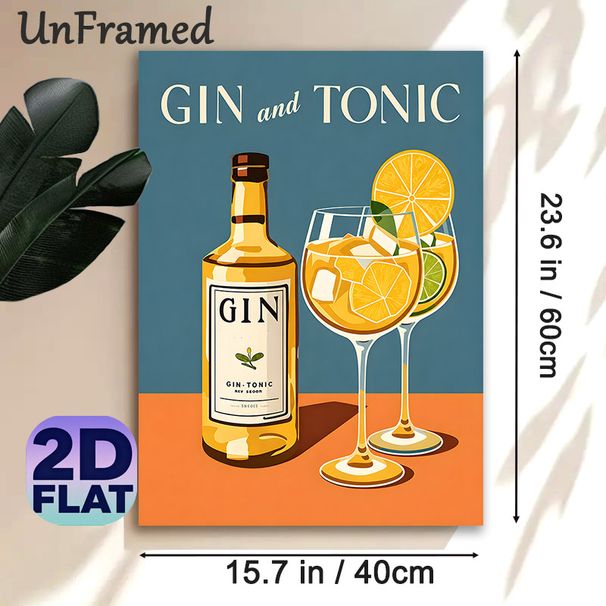 Gin And Tonic Themed Painting Poster, Vibrant Retro Cocktail Illustration Poster, Elegant Wall Decor Ideal For Bars, Dining Rooms And Home_maomaolike.com