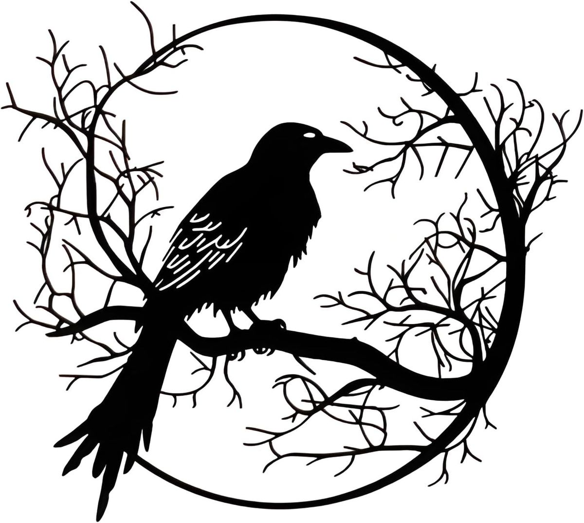 Metal Raven Crow Decor - Gothic Halloween Black Metal Wall Art Sign - Unique Halloween Garden Decor_maomaolike.com