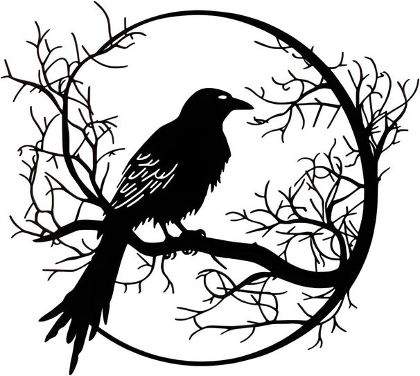 Metal Raven Crow Decor - Gothic Halloween Black Metal Wall Art Sign - Unique Halloween Garden Decor_maomaolike.com