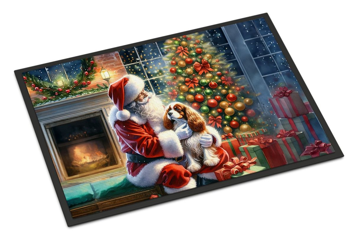 Cavalier Spaniel And Santa Claus Doormat Front Door Mat Indoor Outdoor Rugs For Entryway, Non Slip Washable Low Pile, 24H X 36W_maomaolike.com