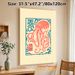 Octopus Themed Painting Poster, Vintage Block Print Style Coral-red Octopus Poster, Artistic Oriental-inspired Wall Decor Suitable For Living Room_maomaolike.com