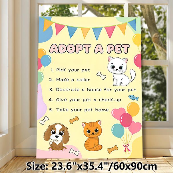 Adopt A Pet Painting Poster, Colorful Cute Cartoon Style Poster, Informative Pet Adoption Step Guide, Ideal For Pet Adoption Events And Pet Care_maomaolike.com