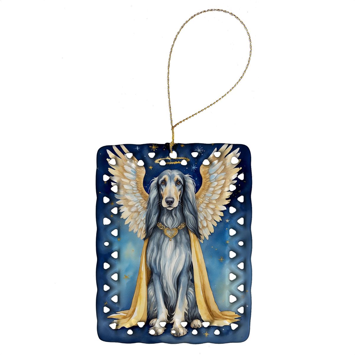 Afghan Hound My Angel Porcelain Ornament Christmas Tree Hanging Decorations For Home Christmas Holiday, Rectangle, Gift, Multicolor_maomaolike.com