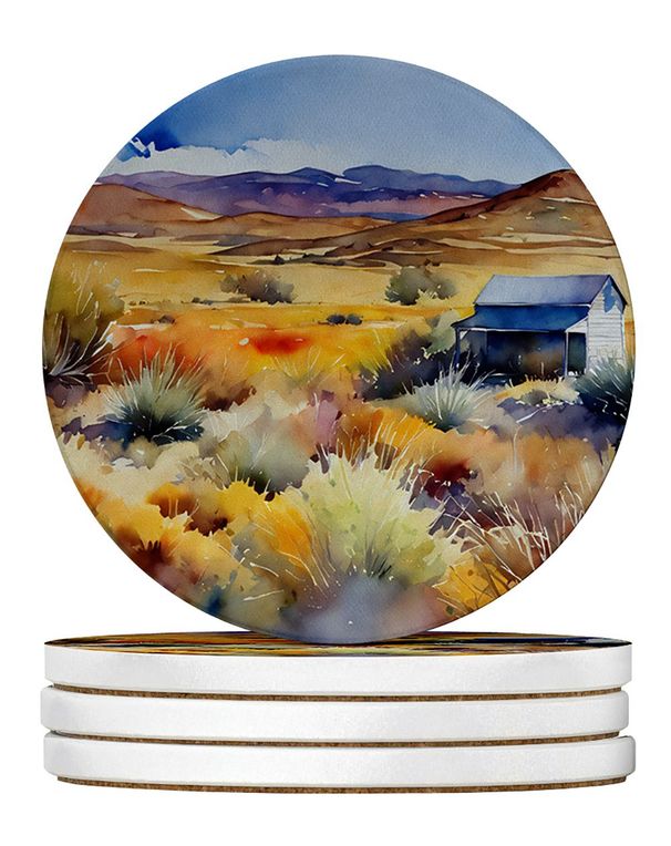 Nevada Sagebrush In Watercolor Large Sandstone Coasters Pack Of 4 Absorbent Round Coasters Decor Gifts For Men Or Women, 4 In, Multicolor_maomaolike.com