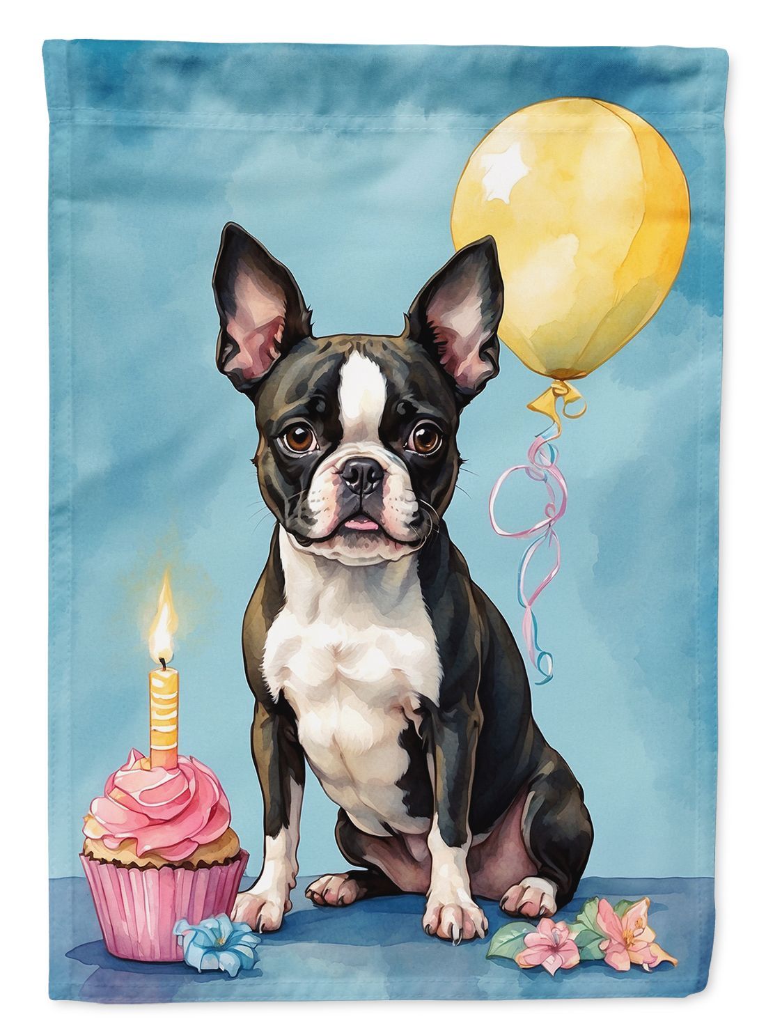 Boston Terrier Happy Birthday House Flag Large Porch Sleeve Pole Decorative Outside Yard Banner Artwork Wall Hanging, Polyester, House Size, Multicolor_maomaolike.com