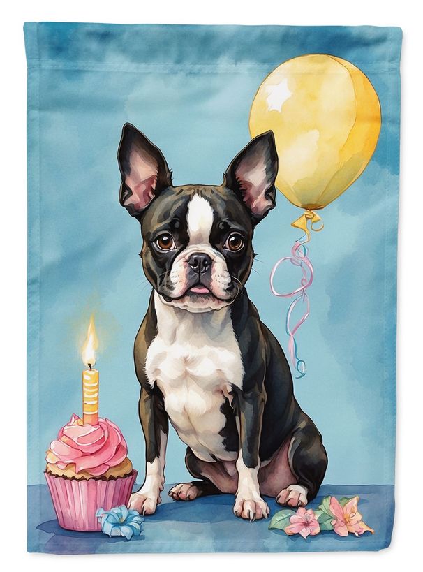 Boston Terrier Happy Birthday House Flag Large Porch Sleeve Pole Decorative Outside Yard Banner Artwork Wall Hanging, Polyester, House Size, Multicolor_maomaolike.com