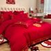 Simple Chinese Style Four-Piece Big Red Dragon And Phoenix Embroidery Set Bed Sheet Quilt Cover Wedding Bedding_maomaolike.com