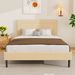 Queen Size Wood Slat Bed Frame 800 Lbs Capacity With PU Leather Headboard_maomaolike.com