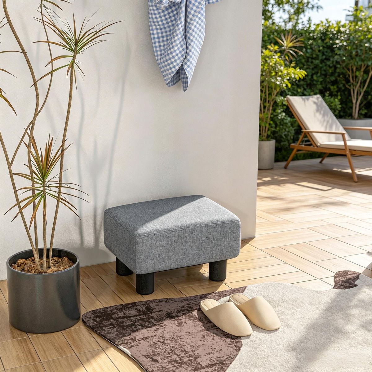 Ottoman Foot Rest, Small Foot Stool With Linen Fabric Upholstery And Plastic Legs, Cube Ottoman_maomaolike.com