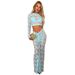 Women's perspective round neck high waist long sleeve waist hip skirt two-piece lace skirt_maomaolike.com