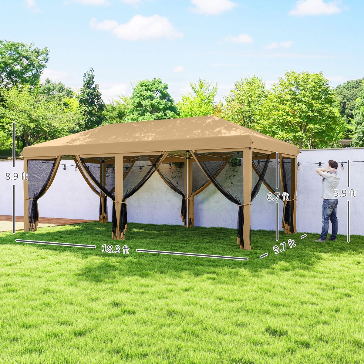 10' X 20' Pop Up Canopy Tent With Netting, Heavy Duty Instant Sun Shelter, Large Tents For Parties With Carry Bag For Outdoor, Garden, Patio, Beige_maomaolike.com