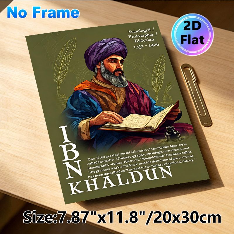 Ibn Khaldun Themed Painting Poster, Stylized Polygonal Portrait Poster, Informative Historical Scholar Print Ideal For Study Rooms, Libraries_maomaolike.com