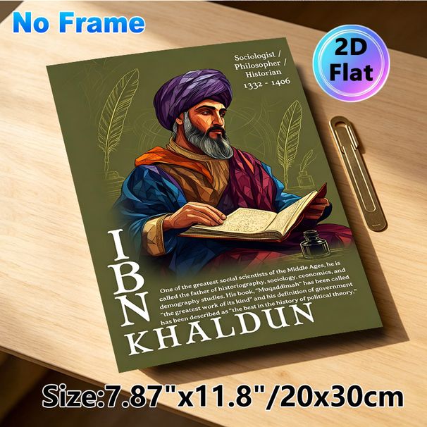 Ibn Khaldun Themed Painting Poster, Stylized Polygonal Portrait Poster, Informative Historical Scholar Print Ideal For Study Rooms, Libraries_maomaolike.com