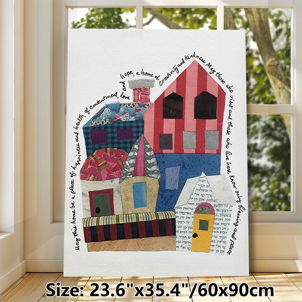 Warm Home Blessing Painting Poster, Collage-style Colorful Whimsical Houses Poster, Heartfelt Blessing Design Brings Cozy Vibes, Ideal For Home Living_maomaolike.com