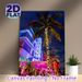 Neon Coastal Hotel Night View Painting Poster, Vibrant Retro Neon-lit Scene Poster, Eye-catching Colorful Resort With String-lighted Palm Trees_maomaolike.com