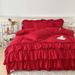 Wholesale Festive Red Dress Ruffled Edges, Multi-layer Lace Four-piece For Bridal Trousseau, Wedding Room 4-piece Set With Bed Ski_maomaolike.com