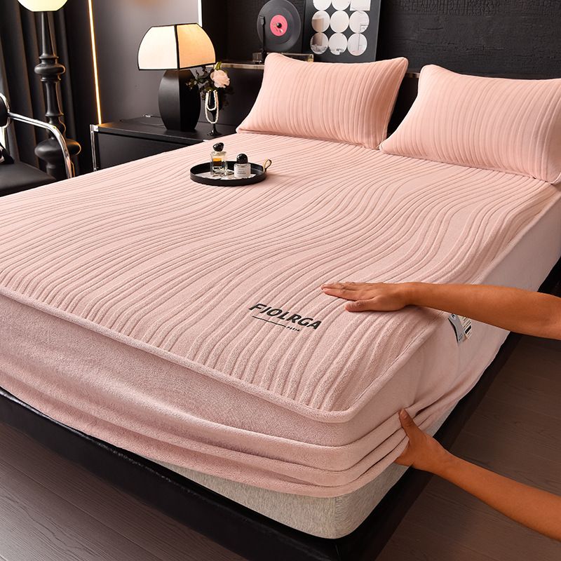 Winter Thickened Sheet Single Piece Milk Coral Fleece Bed Cover Non-Slip Full Wrap Mattress Protector For Simmons_maomaolike.com