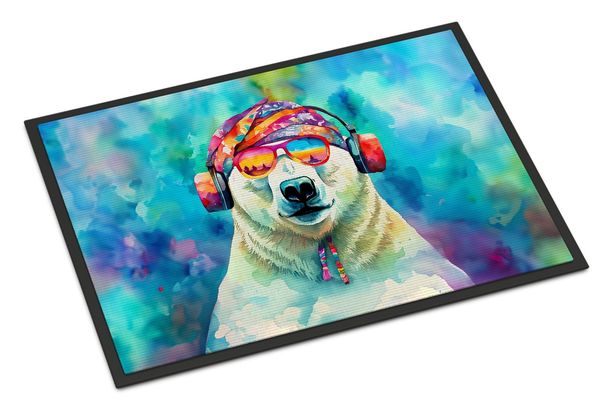 Hippie Animal Polar Bear Doormat Front Door Mat Indoor Outdoor Rugs For Entryway, Non Slip Washable Low Pile, 24H X 36W_maomaolike.com