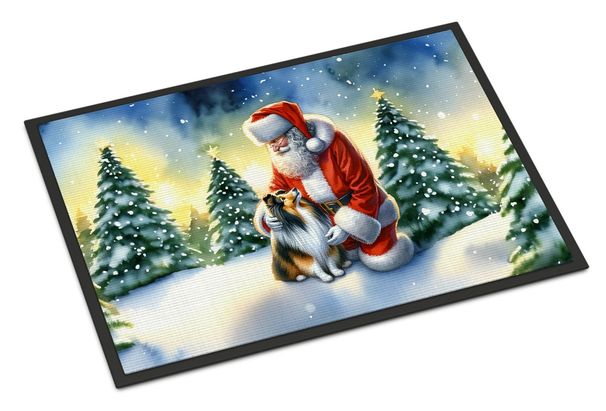 Sheltie And Santa Claus Doormat Front Door Mat Indoor Outdoor Rugs For Entryway, Non Slip Washable Low Pile, 24H X 36W_maomaolike.com