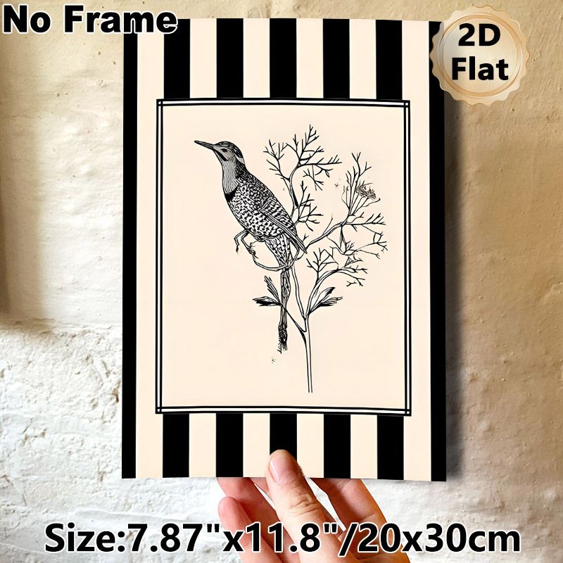 Woodpecker Themed Painting Poster, Monochrome Line Art Poster, Elegant Bird-on-twig Sketch Design, Suitable For Living Room And Bedroom Wall Decor_maomaolike.com
