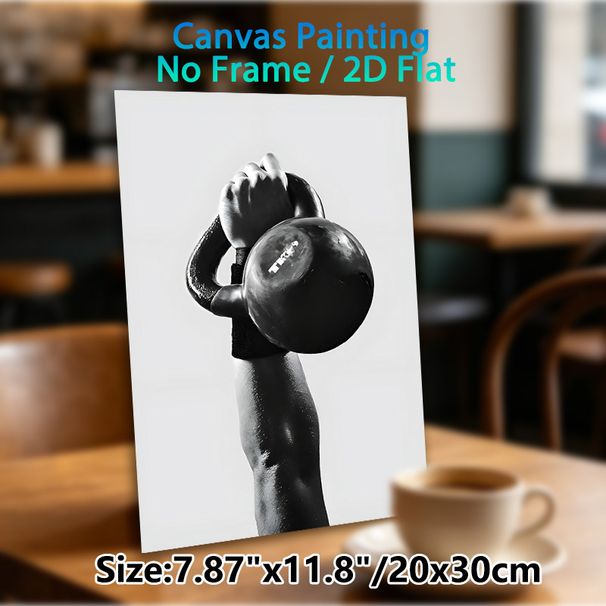 Kettlebell Fitness Painting Poster, Monochrome Minimalist Workout Scene Poster, Motivational Fitness Decor Ideal For Gym, Home Workout Space_maomaolike.com