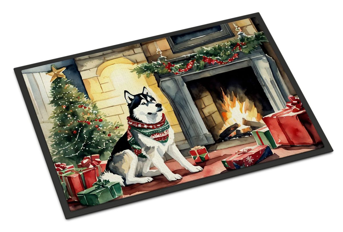 Siberian Husky Cozy Christmas Doormat Front Door Mat Indoor Outdoor Rugs For Entryway, Non Slip Washable Low Pile, 24H X 36W_maomaolike.com