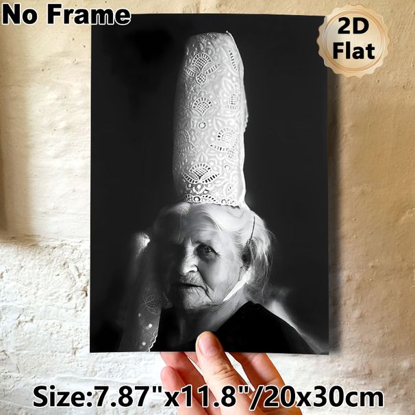 Traditional Elderly Female With Lace Headdress Portrait Painting Poster, Monochrome Vintage Style Poster, Cultural-themed Artwork Ideal For Home Wall_maomaolike.com