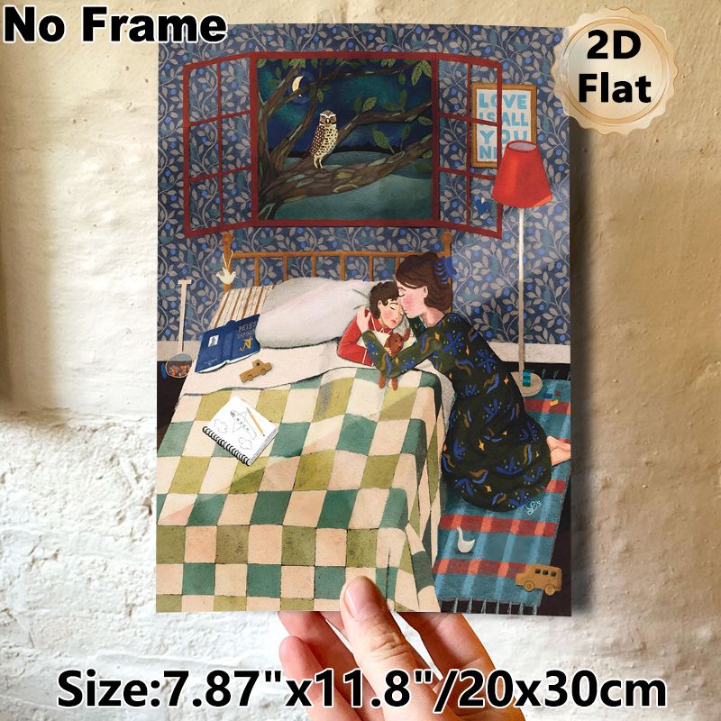 Bedtime Mother And Child Painting Poster, Warm Whimsical Cozy Night Bedroom Scene Poster, Heartwarming Intimate Design Suitable For Bedroom Wall Decor_maomaolike.com