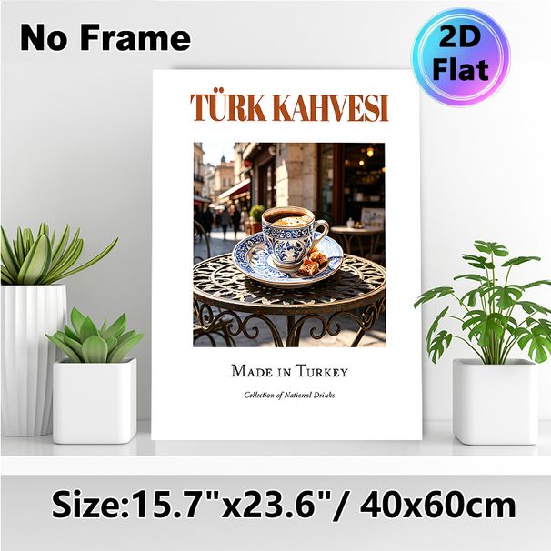 Turkish Coffee Themed Painting Poster, Warm-toned Vintage Outdoor Café Scene Poster, Showcases Authentic Turkish Coffee Culture, Ideal For Café_maomaolike.com
